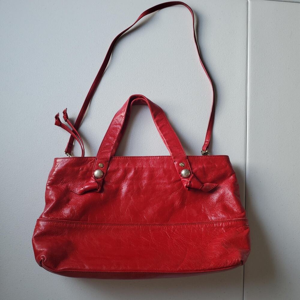 Tre Vero Satchel Bag Womens Medium Red Leather Knotted Strap Shoulder Purse